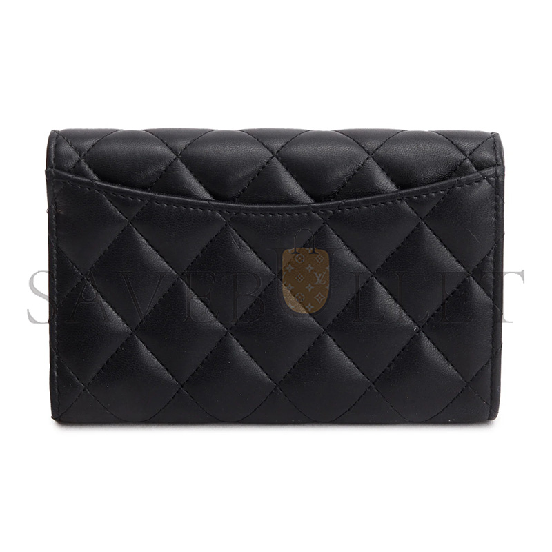 CHANEL BLACK LAMBSKIN QUILTED MEDIUM FLAP WALLET A84341 (15*10*2.5cm)